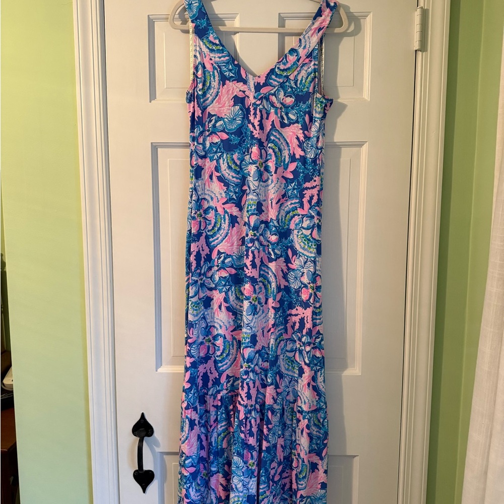 Lilly Pulitzer Blue and Pink Floral Midi Dress